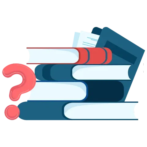 Icone FAQ représentant des livres avec un point d&apos;interrogation - FLK Creations formation couture