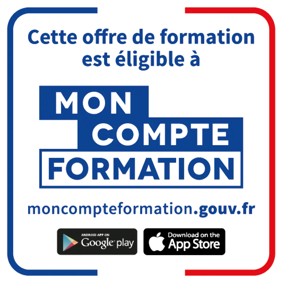 Logo Mon Compte Formation (CPF) éligible, utilisable pour le financement de votre formation professionnelle chez FLK Creations